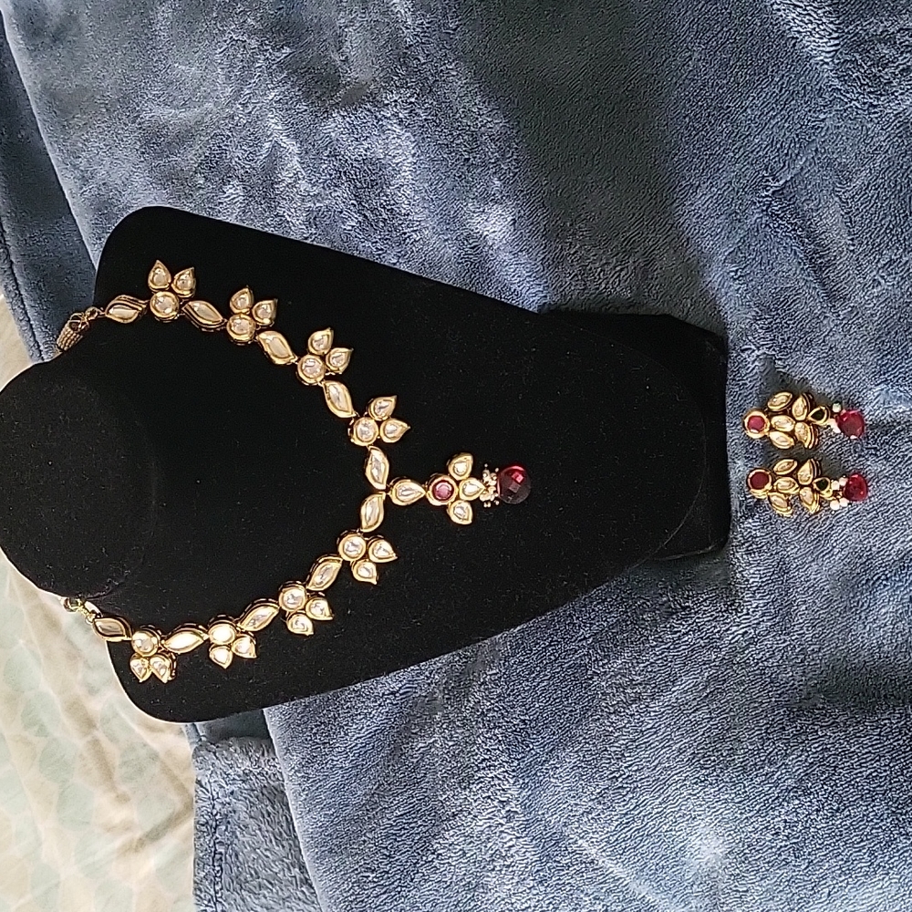 Elegant kundan indian pure gold coated necklace set